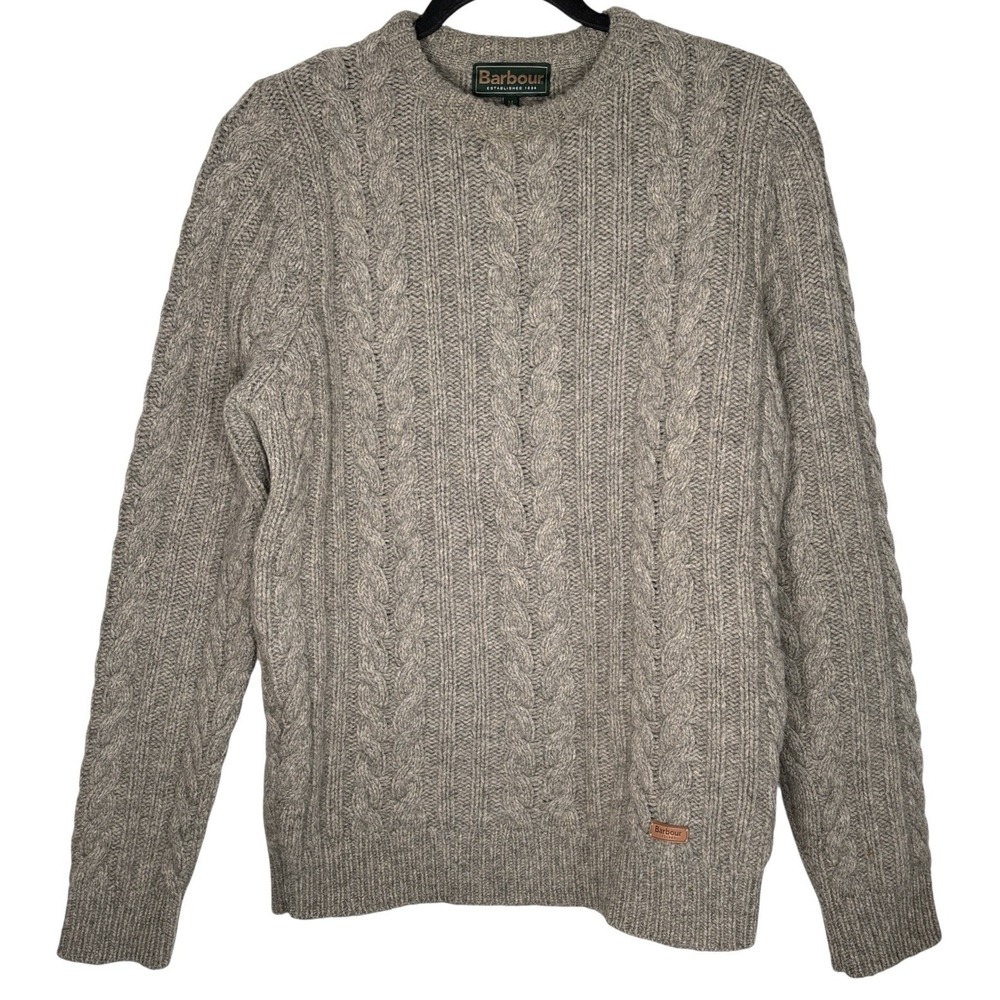 Barbour Crew neck Sweater Mens M Fisherman Shetland Wool Chunky Cable Knit Ski